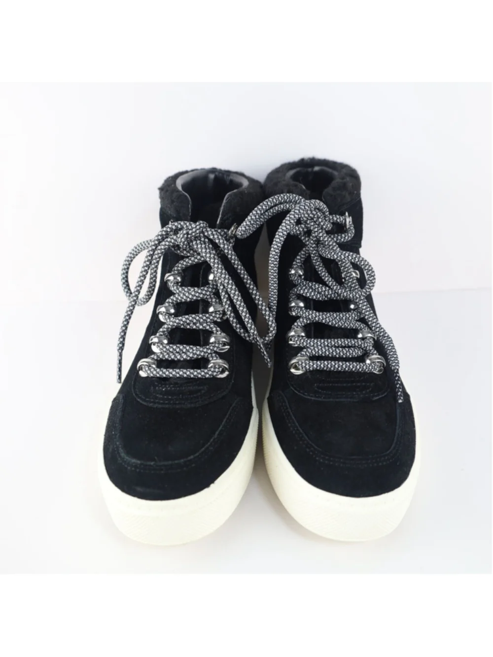 Marc Fisher Summa Genuine Shearling Suede High Top Sneaker Women Black 7M- 0169